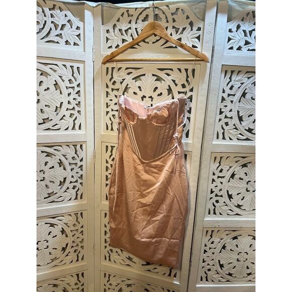 House of CB Alma Blush Pink Satin Corset Midi Dress Size S Small - Picture 4 of 9